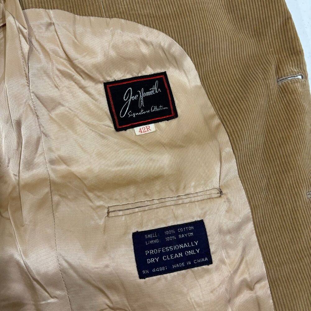 VTG Joe Namath Corduroy Blazer Men 42R 2-Button Camel Tan Classic Retro Academia - Picture 9 of 14